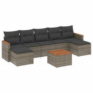 8 pcs conjunto sofás de jardim c/ almofadões vime PE cinzento H
