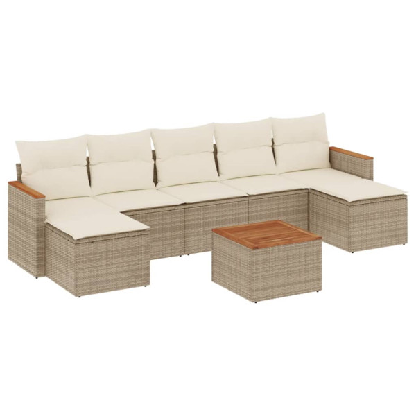 8 pcs conjunto de sofás p/ jardim com almofadões vime PE bege M 2