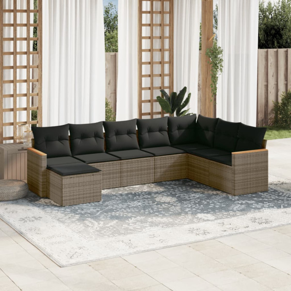 Set de sofás de jardín 8 pzas y cojines ratán sintético gris D
