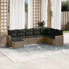 8 pcs conjunto sofás de jardim c/ almofadões vime PE cinzento 1