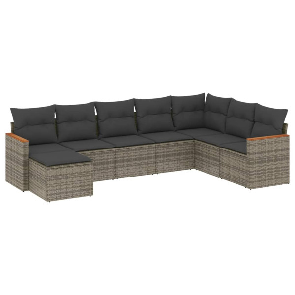 Set de sofás de jardín 8 pzas y cojines ratán sintético gris M 2