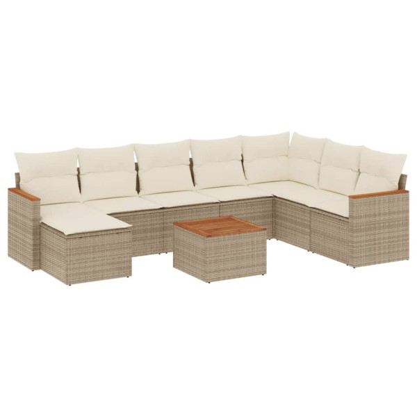 9 pcs conjunto de sofás p/ jardim com almofadões vime PE bege M 2