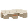 9 pcs conjunto de sofás p/ jardim com almofadões vime PE bege 2