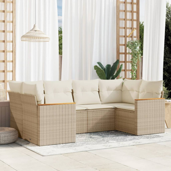 6 pcs conjunto de sofás p/ jardim com almofadões vime PE bege D