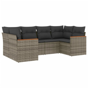 6 pcs conjunto sofás de jardim com almofadões vime cinzento H