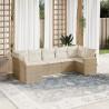 7 pcs conjunto de sofás p/ jardim com almofadões vime PE bege 1