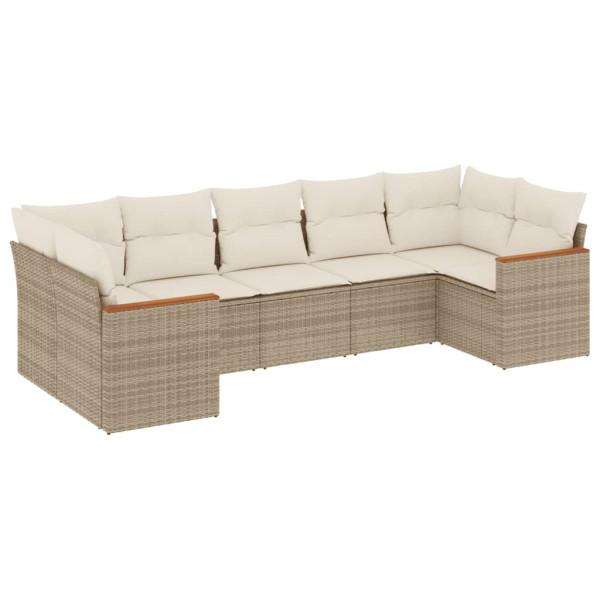 7 pcs conjunto de sofás p/ jardim com almofadões vime PE bege M 2