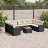 10 pcs conjunto sofás de jardim c/ almofadões vime PE preto 1
