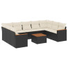 10 pcs conjunto sofás de jardim c/ almofadões vime PE preto 2