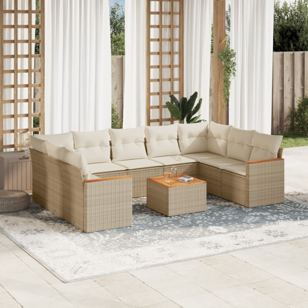 10 pcs conjunto de sofás p/ jardim com almofadões vime PE bege D
