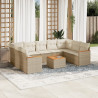 10 pcs conjunto de sofás p/ jardim com almofadões vime PE bege 1