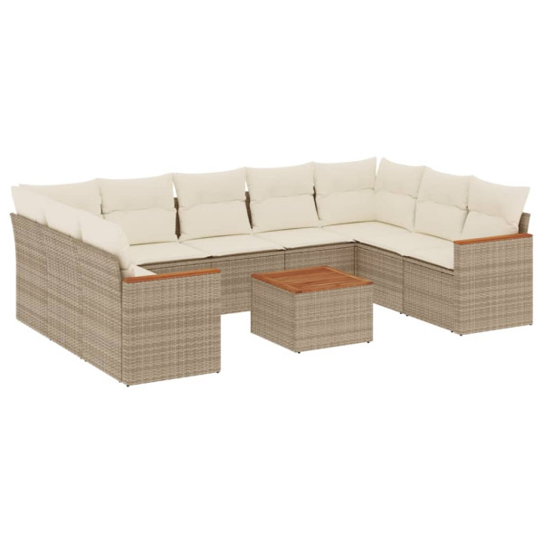 10 pcs conjunto de sofás p/ jardim com almofadões vime PE bege M 2