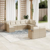 Set de sofás de jardín 9 pzas con cojines ratán sintético beige 1