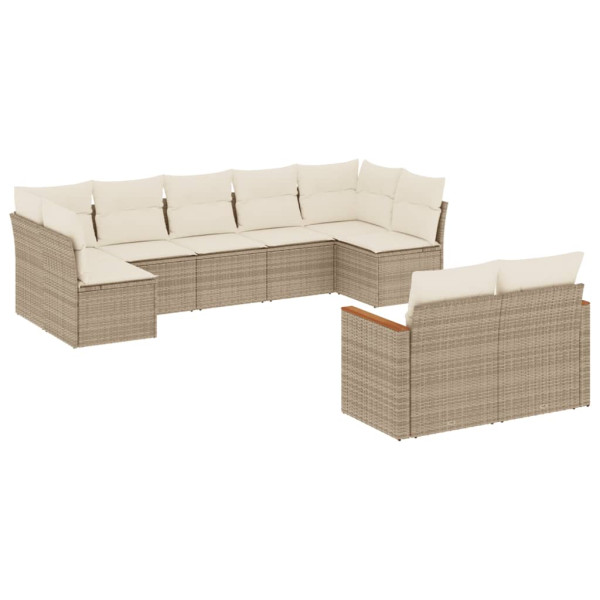 9 pcs conjunto de sofás p/ jardim com almofadões vime PE bege M 2
