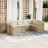 9 pcs conjunto de sofás p/ jardim com almofadões vime PE bege 1