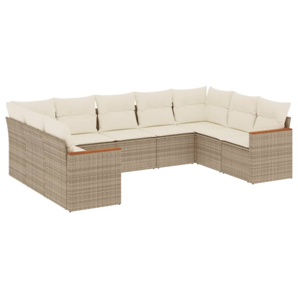 Set de sofás de jardín 9 pzas con cojines ratán sintético beige M 2