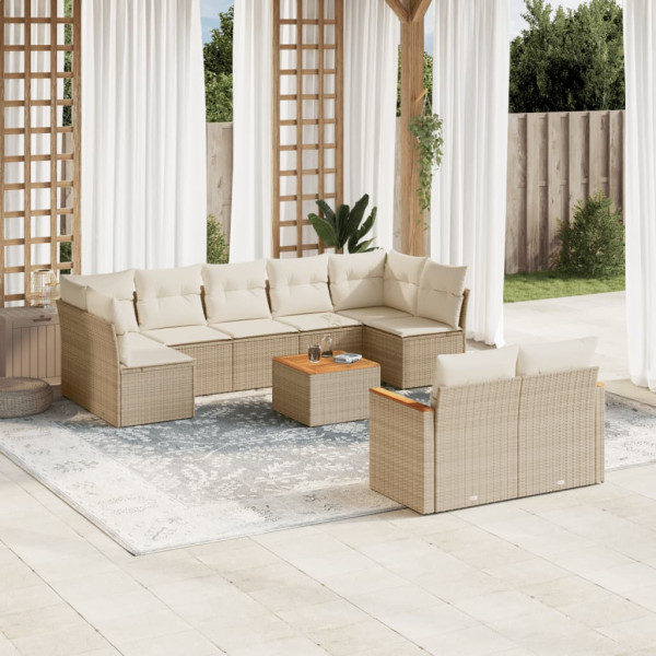 Juego de sofás jardín con cojines beige 10 pzas ratán sintético D