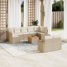10 pcs conjunto de sofás p/ jardim com almofadões vime PE bege 1