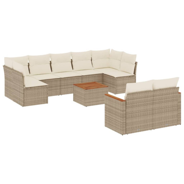 10 pcs conjunto de sofás p/ jardim com almofadões vime PE bege M 2