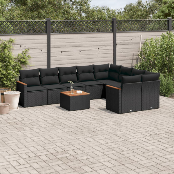 Set de sofás de jardín 10 pzas cojines ratán sintético negro D