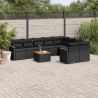 Set de sofás de jardín 10 pzas cojines ratán sintético negro 1