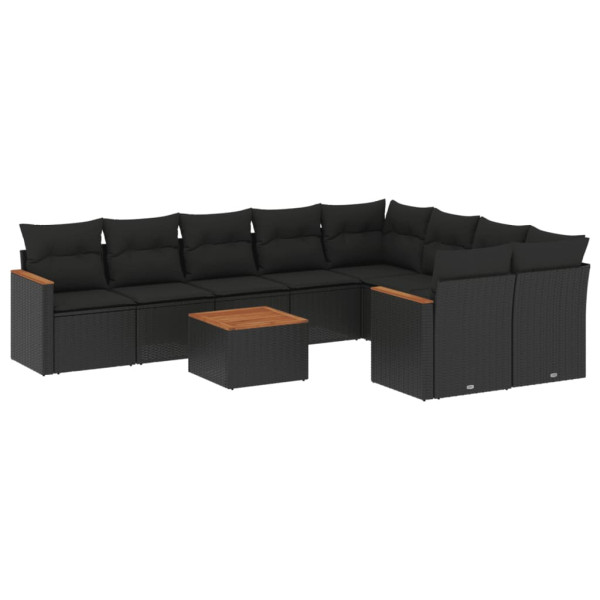 Set de sofás de jardín 10 pzas cojines ratán sintético negro M 2