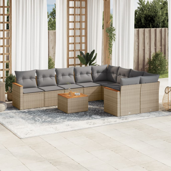 Juego de sofás jardín con cojines beige 10 pzas ratán sintético D