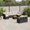 10 pcs conjunto sofás de jardim c/ almofadões vime PE preto 1