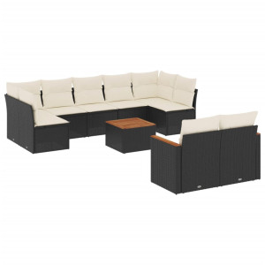 10 pcs conjunto sofás de jardim c/ almofadões vime PE preto H