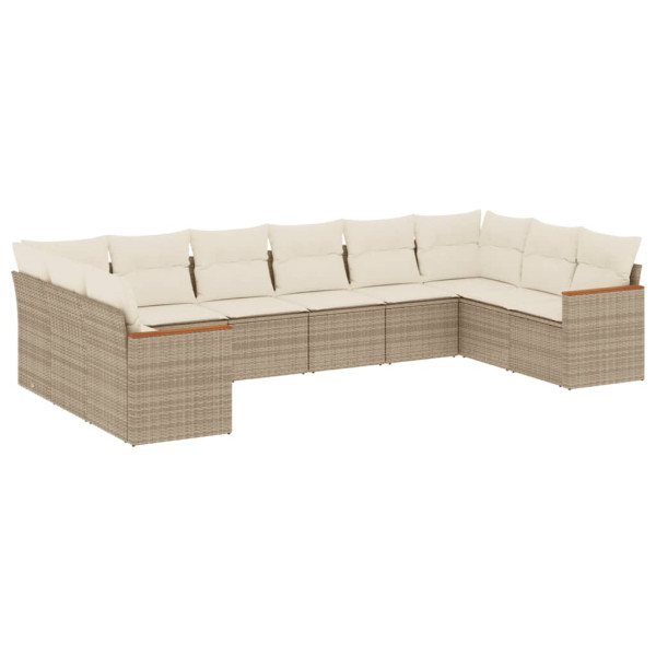 10 pcs conjunto de sofás p/ jardim com almofadões vime PE bege M 2