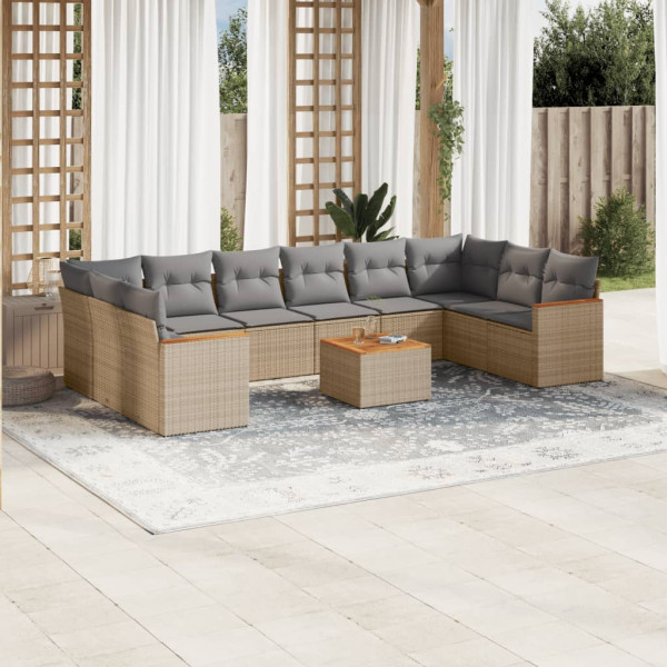 Juego de sofás jardín con cojines beige mezcla 11 pzas ratán PE D