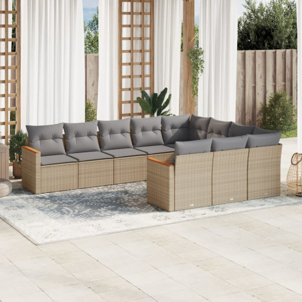 Juego de sofás jardín con cojines beige 10 pzas ratán sintético D