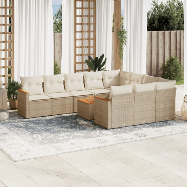 11 pcs conjunto sofás de jardim c/ almofadões vime PE bege D
