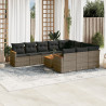 11 pcs conjunto sofás de jardim c/ almofadões vime PE cinzento 1