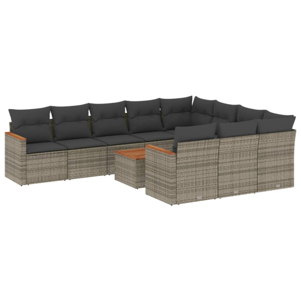 Set de sofás de jardín 11 pzas y cojines ratán sintético gris M 2
