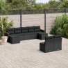 9 pcs conjunto de sofás p/ jardim c/ almofadões vime PE preto 1