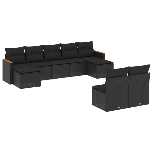 9 pcs conjunto de sofás p/ jardim c/ almofadões vime PE preto M 2