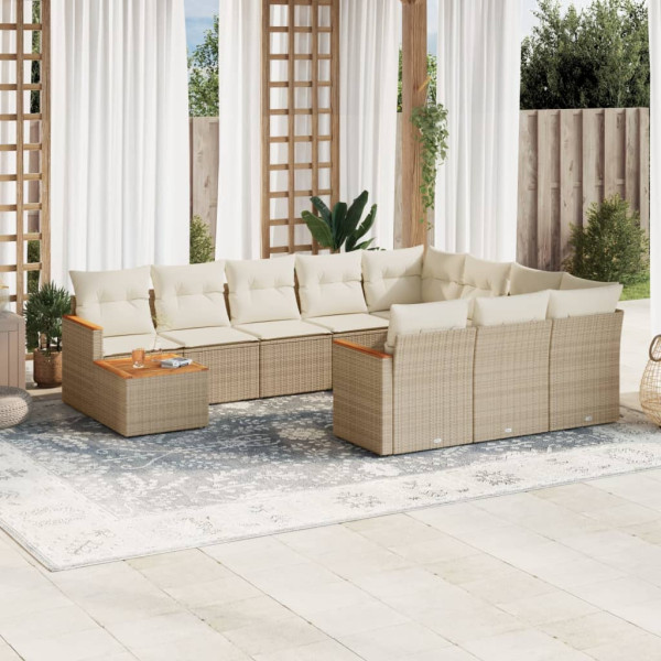 11 pcs conjunto sofás de jardim c/ almofadões vime PE bege D