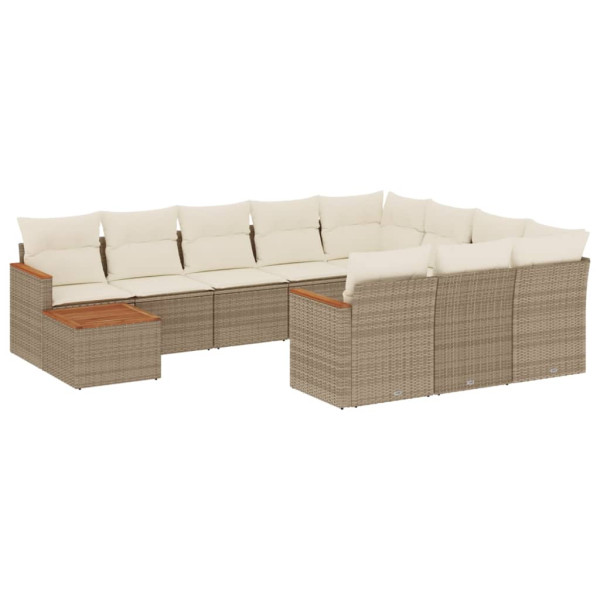 Set de sofás de jardín 11pzas con cojines ratán sintético beige M 2