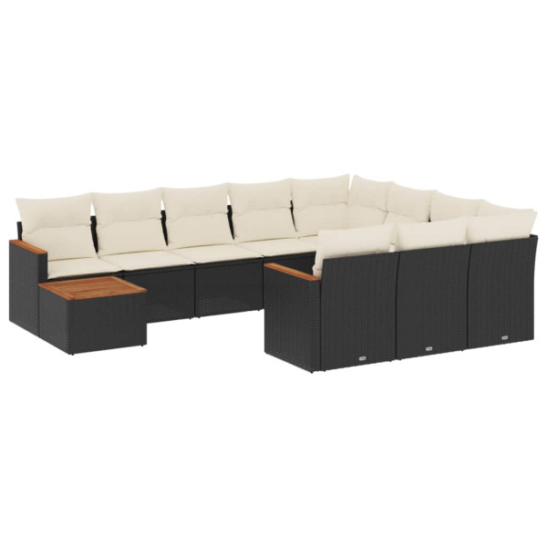 11 pcs conjunto sofás de jardim c/ almofadões vime PE preto M 2