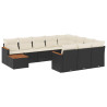 11 pcs conjunto sofás de jardim c/ almofadões vime PE preto 2
