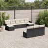 10 pcs conjunto sofás de jardim c/ almofadões vime PE preto 1