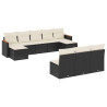 10 pcs conjunto sofás de jardim c/ almofadões vime PE preto 2