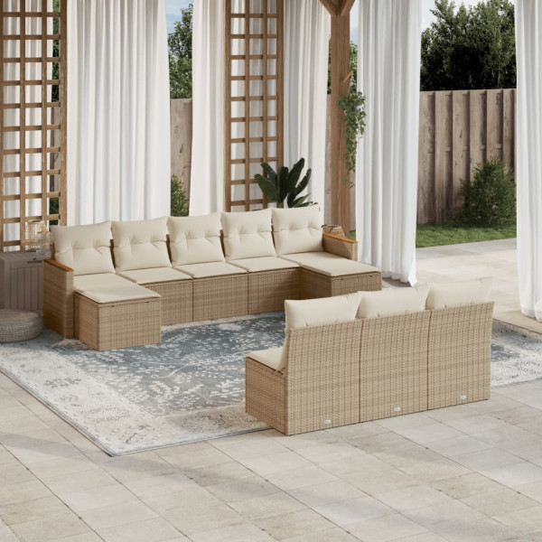 Juego de sofás jardín con cojines beige 10 pzas ratán sintético D
