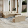 10 pcs conjunto de sofás p/ jardim com almofadões vime PE bege 1