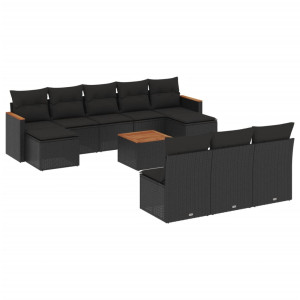 11 pcs conjunto sofás de jardim c/ almofadões vime PE preto H