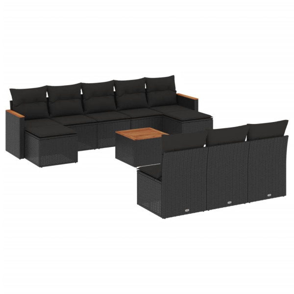 11 pcs conjunto sofás de jardim c/ almofadões vime PE preto M 2