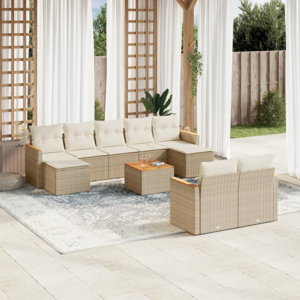 Juego de sofás jardín con cojines beige 10 pzas ratán sintético D