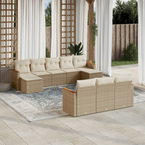10 pcs conjunto de sofás p/ jardim com almofadões vime PE bege D
