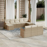10 pcs conjunto de sofás p/ jardim com almofadões vime PE bege 1